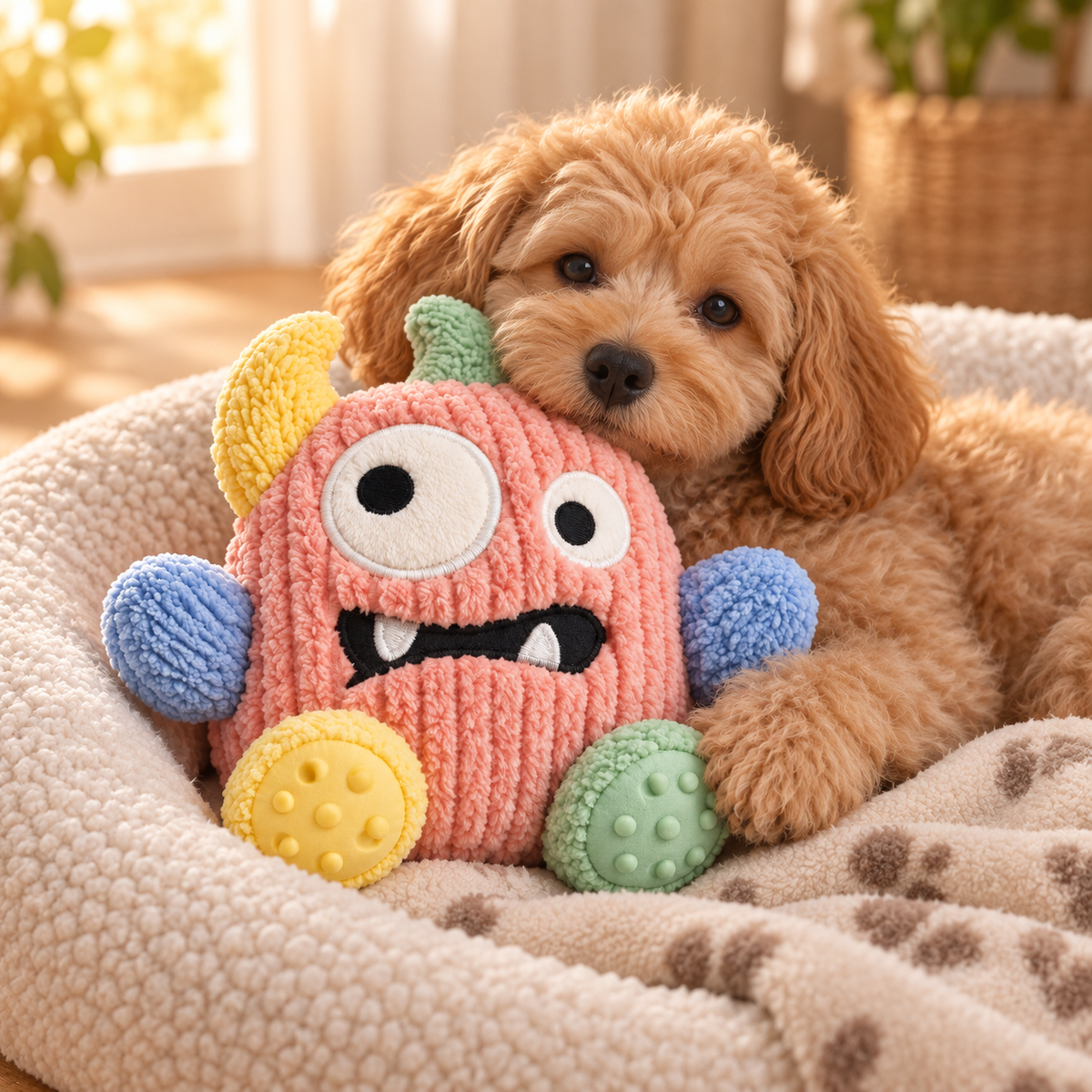 BumpyPaw Multi-Texture Plush Monster Dog Toy